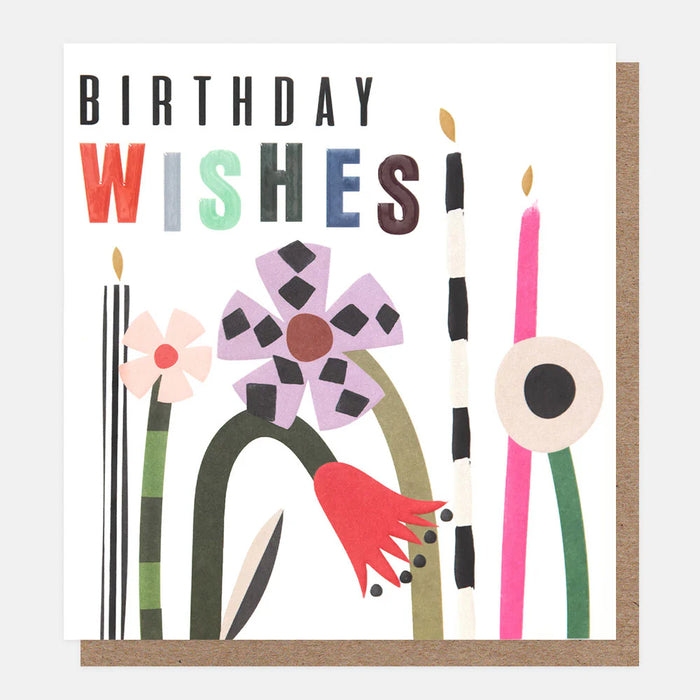 Greeting Card - Chequered Bday Flowers Candle