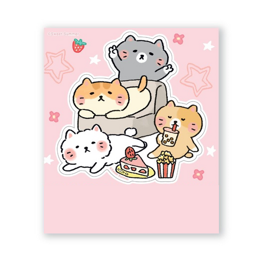 Character Sticker Big Size - Cat Company Lazing Around