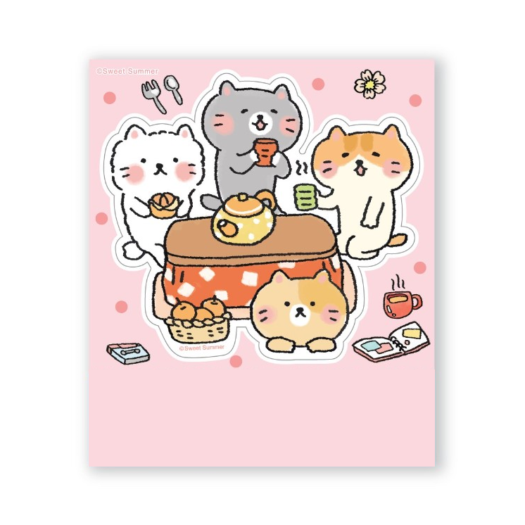 Character Sticker Big Size - Cat Company Tea Time