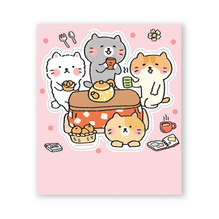 Character Sticker Big Size - Cat Company Tea Time