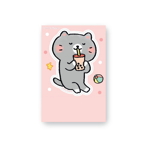 Character Sticker Medium Size - Cat Company Bubble Tea