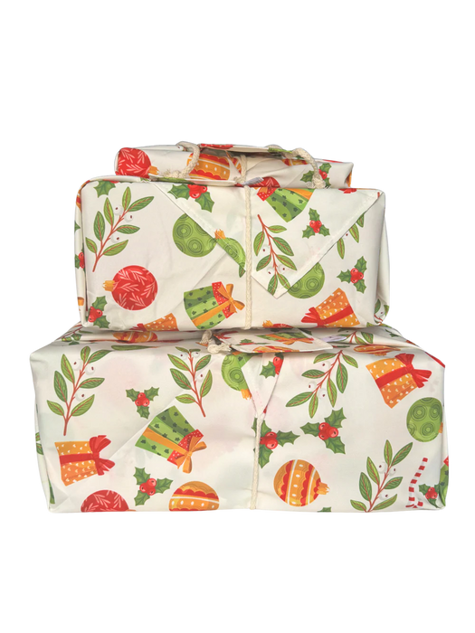 Reusable Gift Wrap - Christmas Collection - Cream baubles
