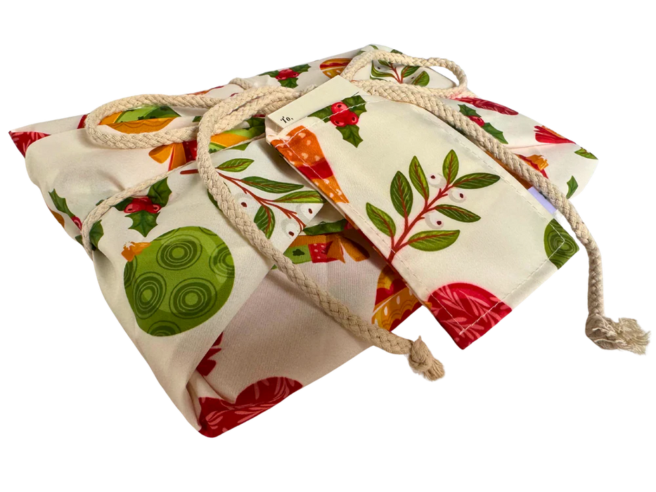 Reusable Gift Wrap - Christmas Collection - Cream baubles