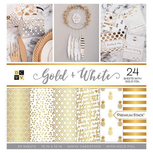 DCWV 12 x 12 Double Sided Paper Stack - Gold and White Foil