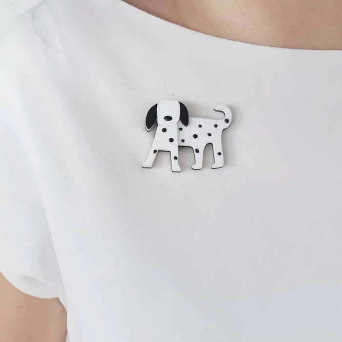 Dalmatian White Dog Brooch