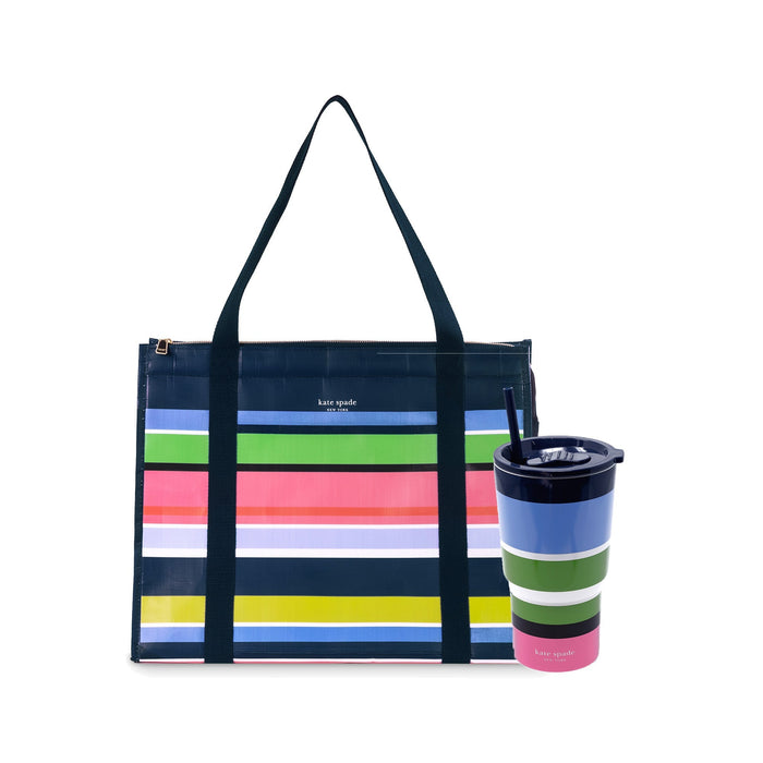 19th Anniversary Special - Kate Spade Sunny Day Stripe Market Tote & Tumbler