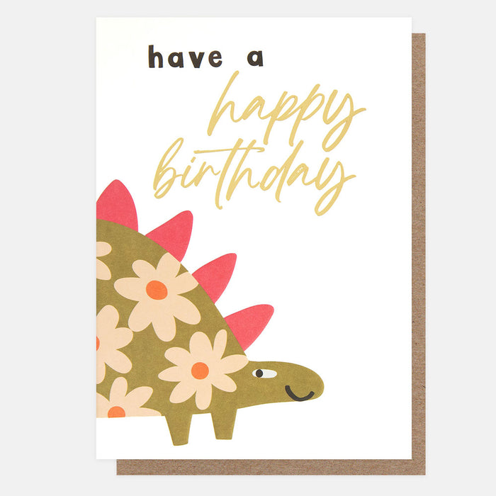 Greeting Card - Folk Friends Birthday Flower Dino
