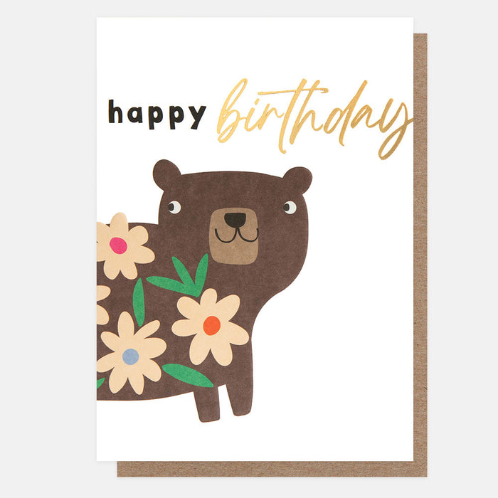 Greeting Card - Folk Friends Birthday Flower Bear