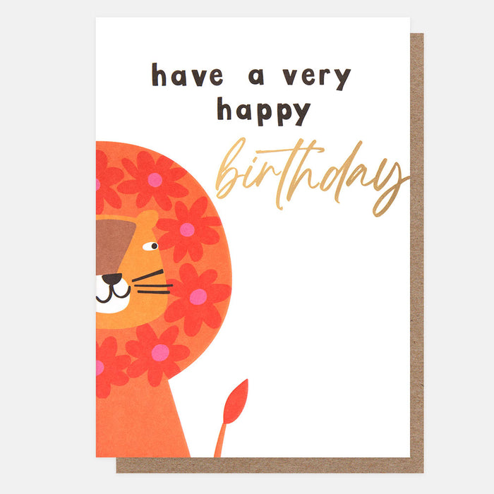 Greeting Card - Folk Friends Birthday Flower Lion