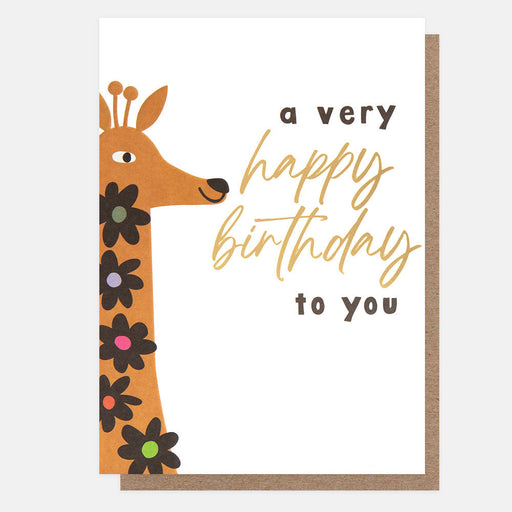 Greeting Card - Folk Friends Bday Flower Giraffe