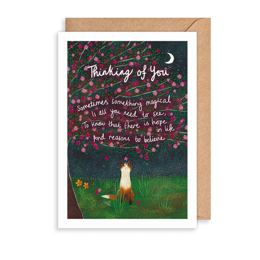 Greeting Card - AF Fox Under The Moon Thinking