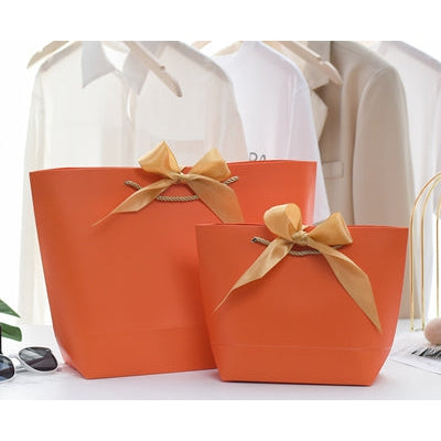 Orange Paper Bag With Blue Ribbon Handles With Box and Gift 