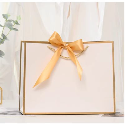 Gift Bag L - White With Gold Border