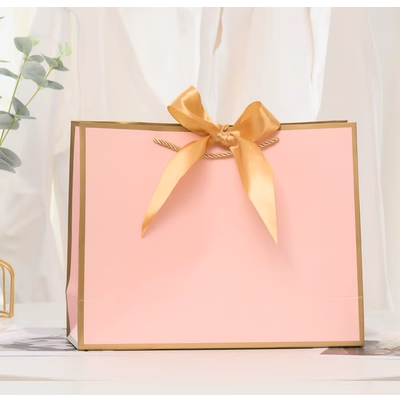 Gift Bag M - Pink with Gold Border