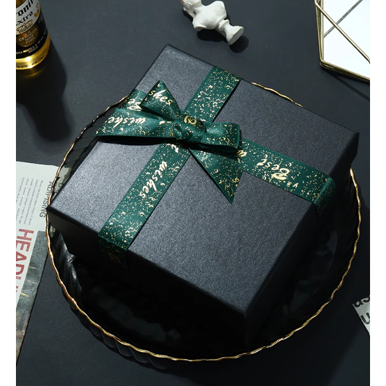 Gift Box - Black with Green Ribbon