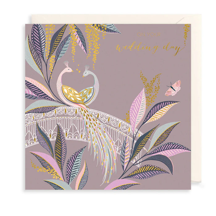 Greeting Card - AF Large Wedding Peacocks on Bridge