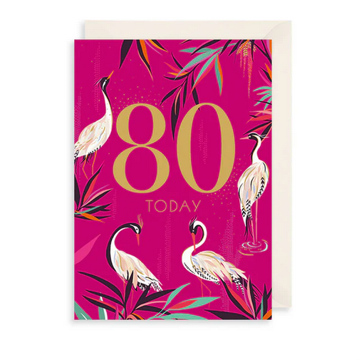 Greeting Card - Af Sara Miller Age 80 Birthday Herons