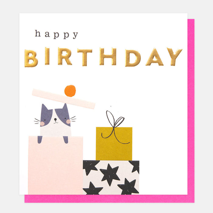 Greeting Card - Colour Pop Bday Cat Gift Box