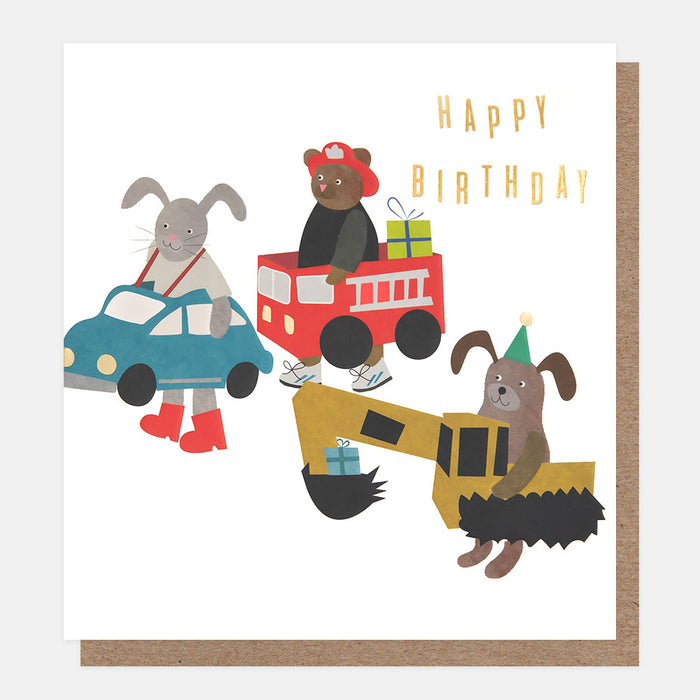Greeting Card - Dress Up Birthdday Animals Car