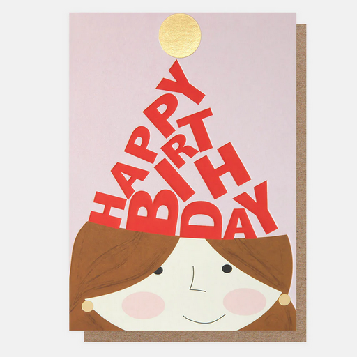 Greeting Card - Girl In Party Hat Happy Birthday Card