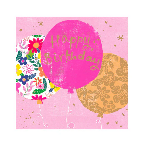 Greeting Card - Gold Dust Happy Birthday Pink Balloons
