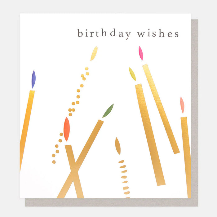 Greeting Card - Golden Bday Candles with Flame