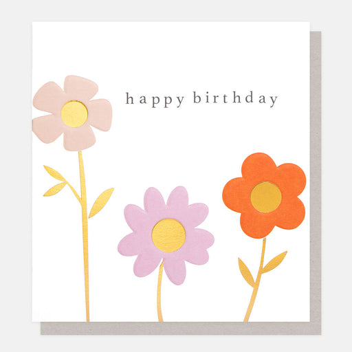 Greeting Card - Golden Bday Lilac Red Flowers