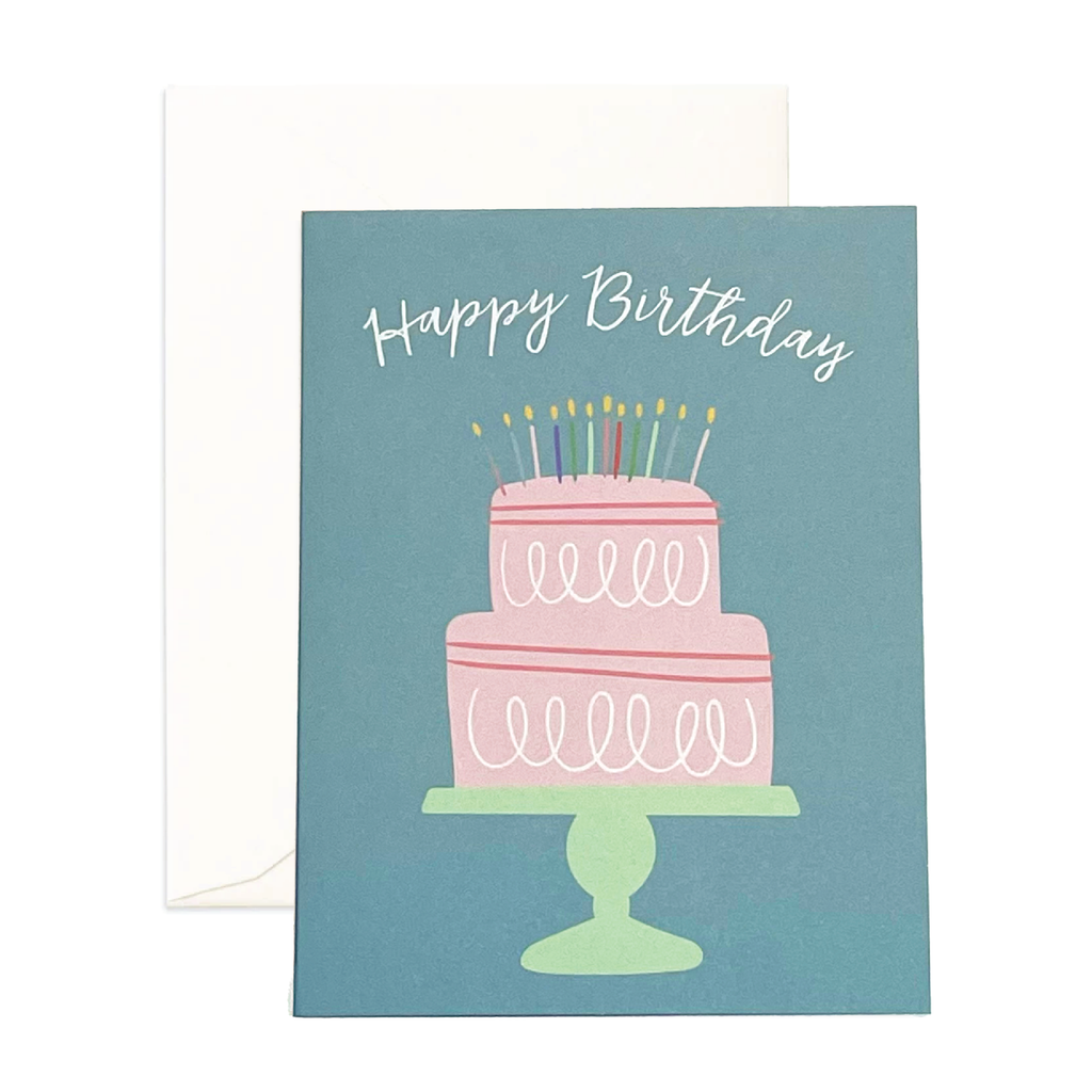 Greeting Card - Happy Birthday Blue Pink Layered Cake — PaperMarket