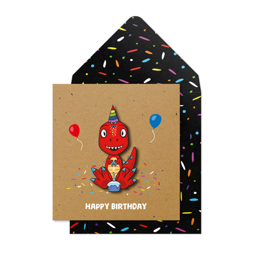 Greeting Card - Happy Birthday, Red Dinosaur