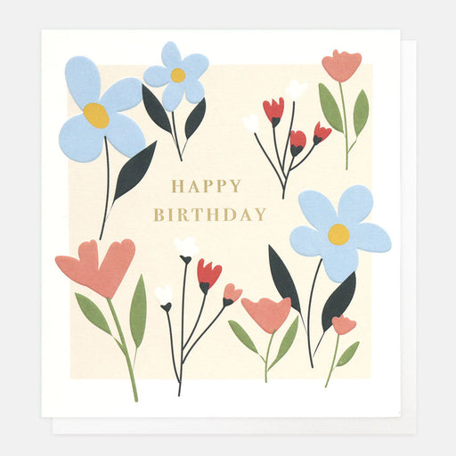 Greeting Card - Meadow Bday Blue Pink Flowers