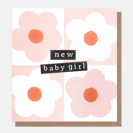 Greeting Card - New Baby Girl - Pink Orange Flower