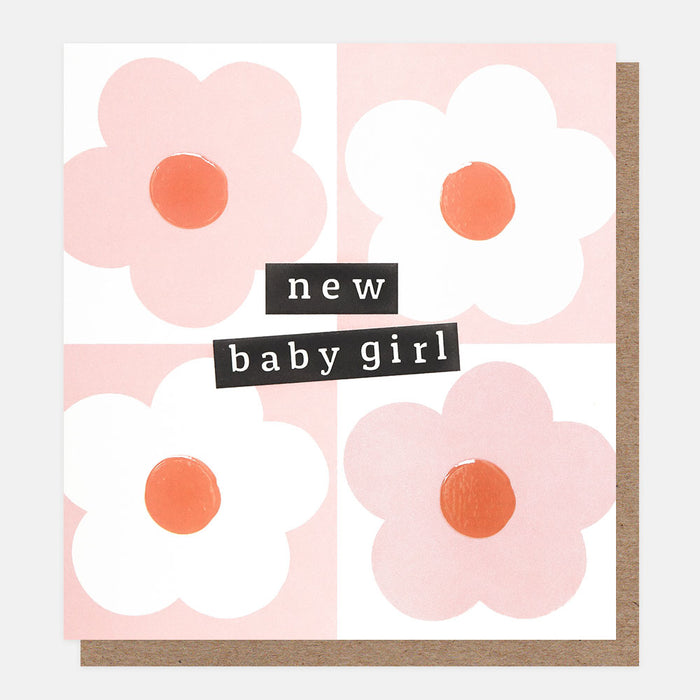 Greeting Card - New Baby Girl - Pink Orange Flower