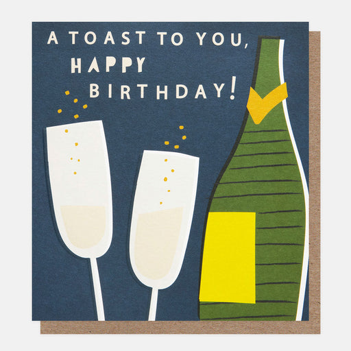 Greeting Card - Offset Bday Toast Bottle Glass