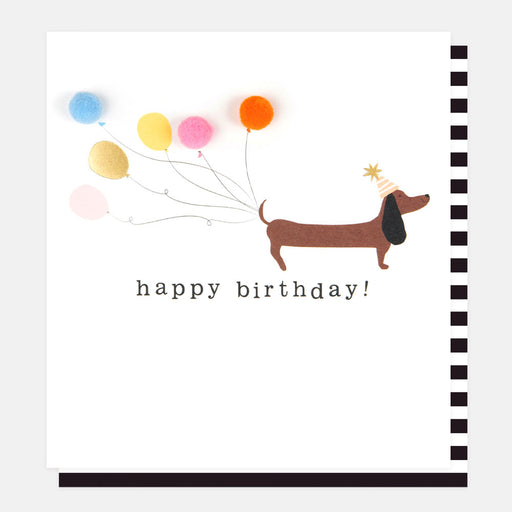 Greeting Card - PomPom Bday Dog with Balloons