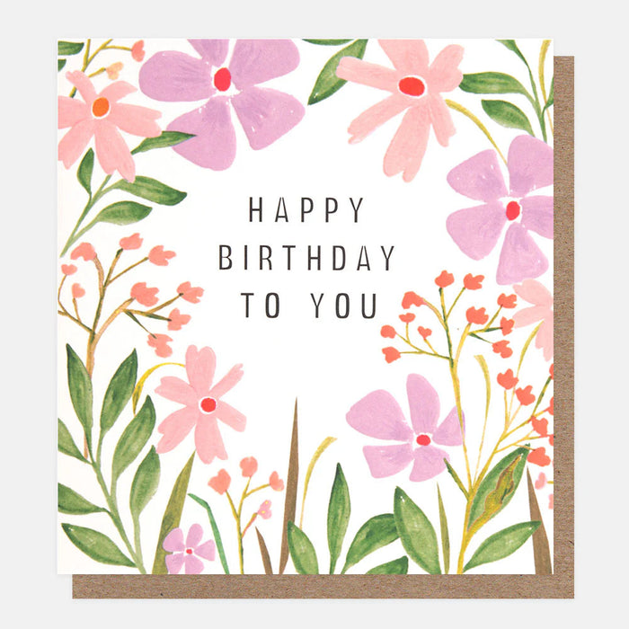 Greeting Card - Posie Bday Pink Lilac Frame