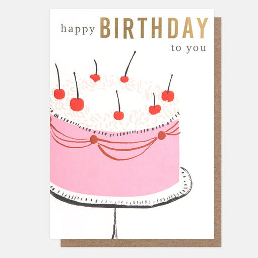 Greeting Card - Sketchbk Bday Pink Cake Cherry
