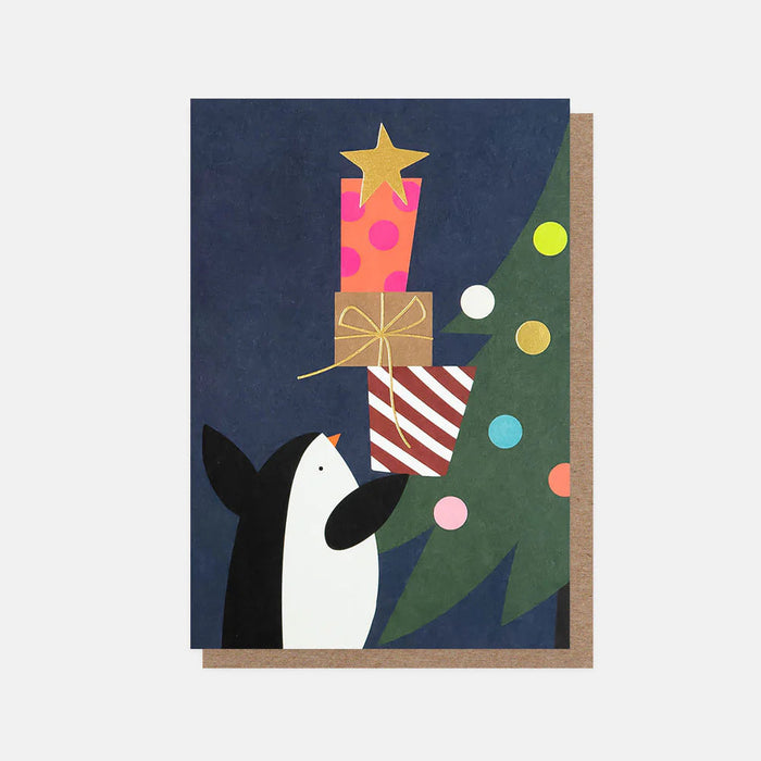 Greeting Card - Xmas Pack Penguin Presents Tree