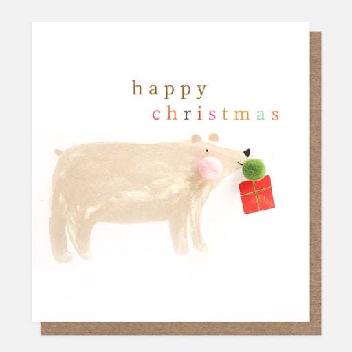 Greeting Card - Xmas Pom Polar Bear Present