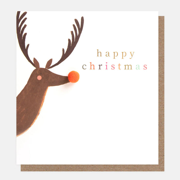 Greeting Card - Xmas Pom Reindeer Pom Nose