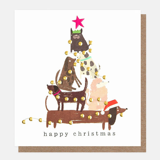 Greeting Card - Xmas Sgl Dog Tree Star Lights