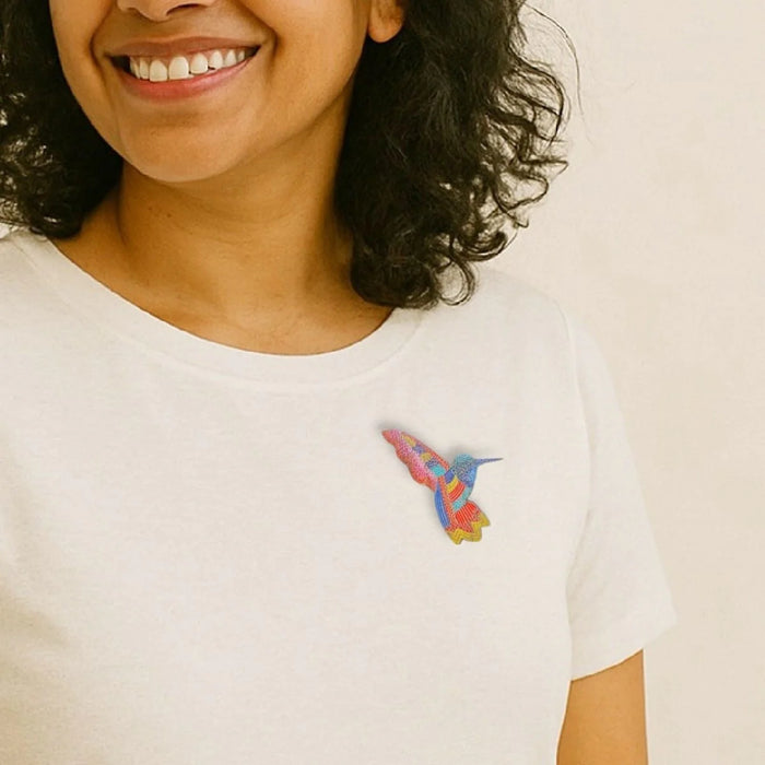 Hummingbird Dot Art Brooch