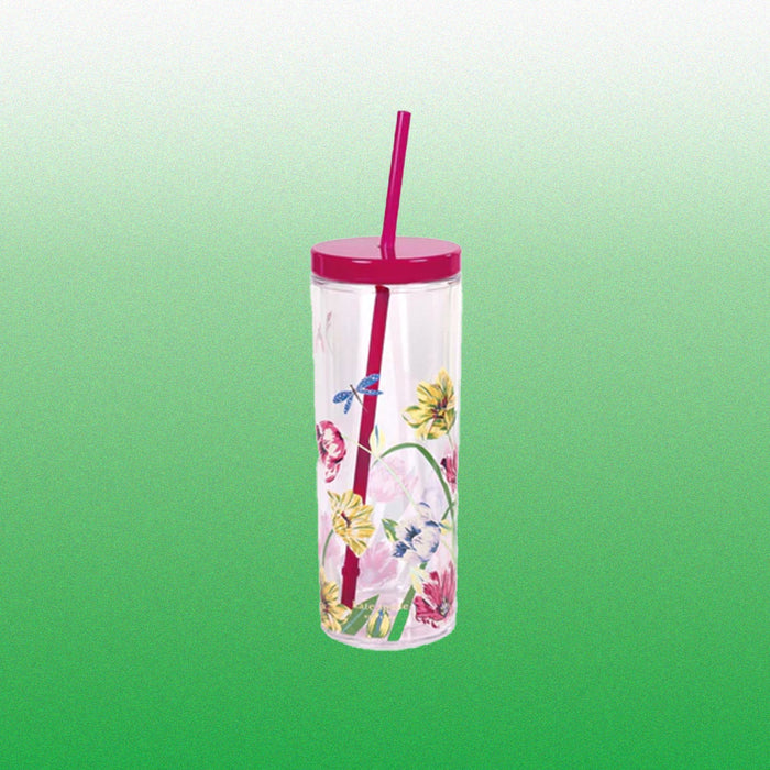 Kate Spade Acrylic Tumbler with Straw - Dragonflies and Tulips