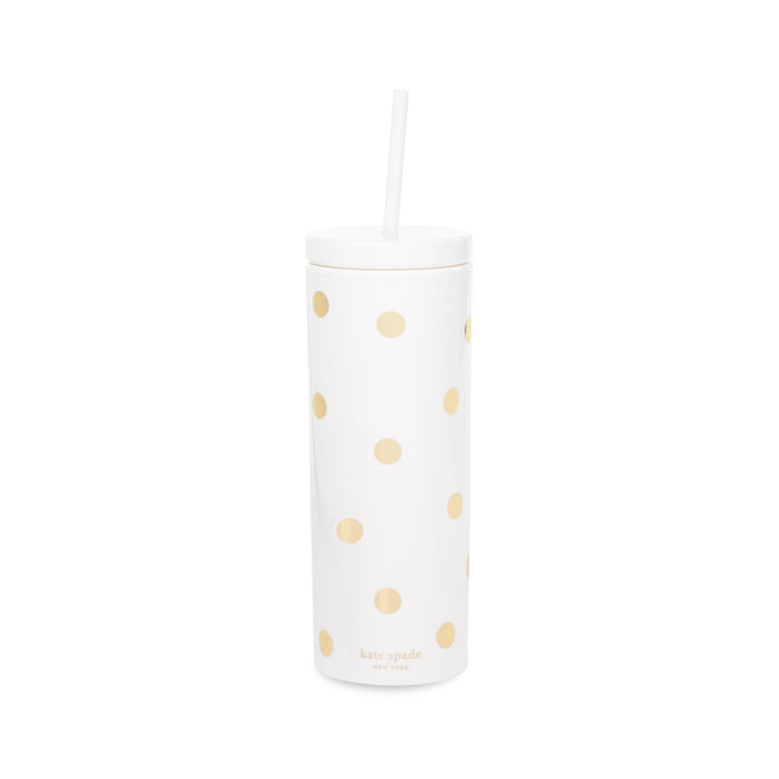 Kate Spade Acrylic Tumbler with Straw-Gold Dot with Script