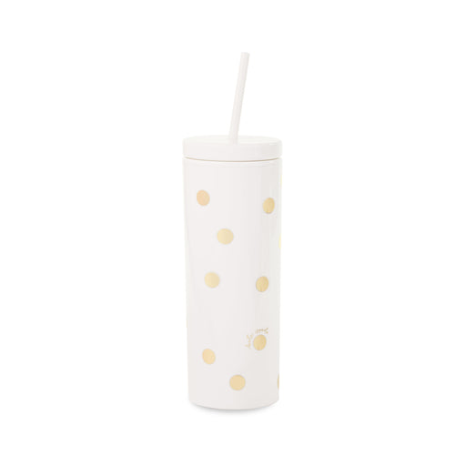 Kate Spade Acrylic Tumbler with Straw-Gold Dot with Script