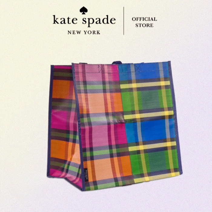 Kate Spade Multi Purpose Reusable Shopping Grocery Tote - Grand Plaid Duo