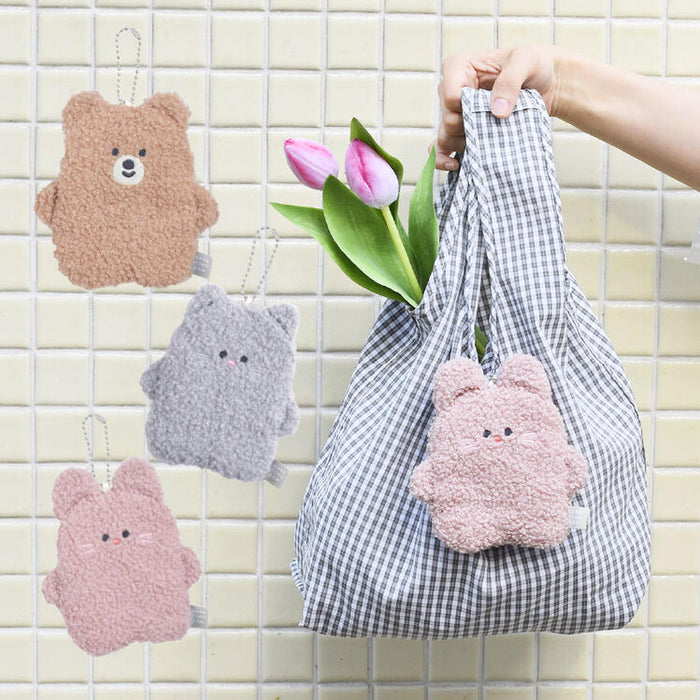Koromarusan & Friends Foldable Tote in Plush Pouch - Pink Bunny