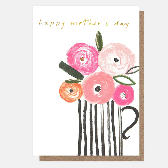 Greeting Card - Mothers Day Stripey Vase Flower