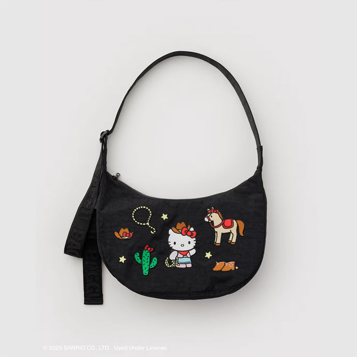 Baggu Medium Nylon Crescent Bag - Embroidered Hello Kitty Western