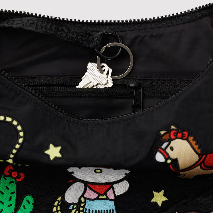 Baggu Medium Nylon Crescent Bag - Embroidered Hello Kitty Western