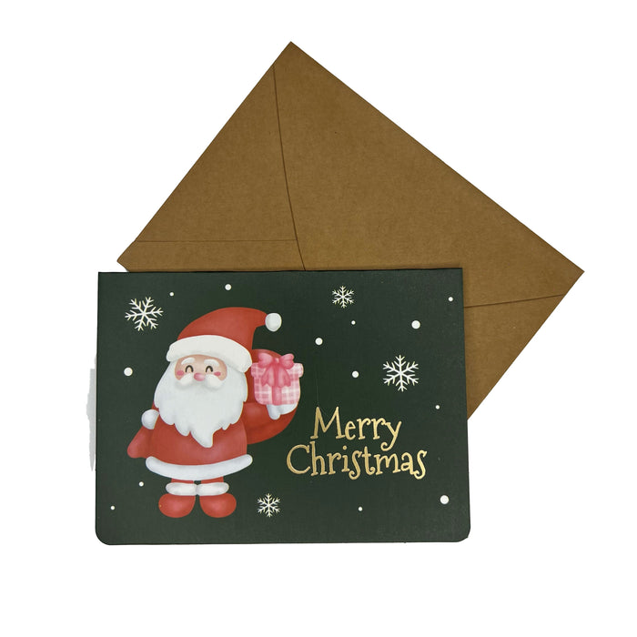 Mini Christmas Gift Card - Merry Christmas Green Santa